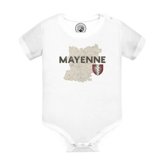 Body Bébé Manche Courte Blanc Mayenne 53 Departement Laval Carte Ancienne Pays de Loire-0