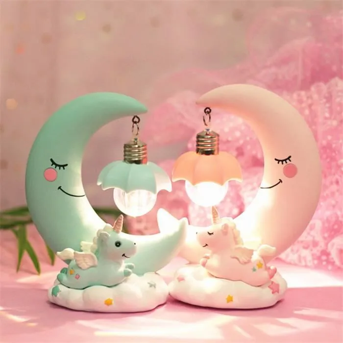 Veilleuse Licorne Lune en Résine - TANBABY - Dessin Animé Bébé Lampe de Chevet Enfant Fille - Cadeau De Noël-3