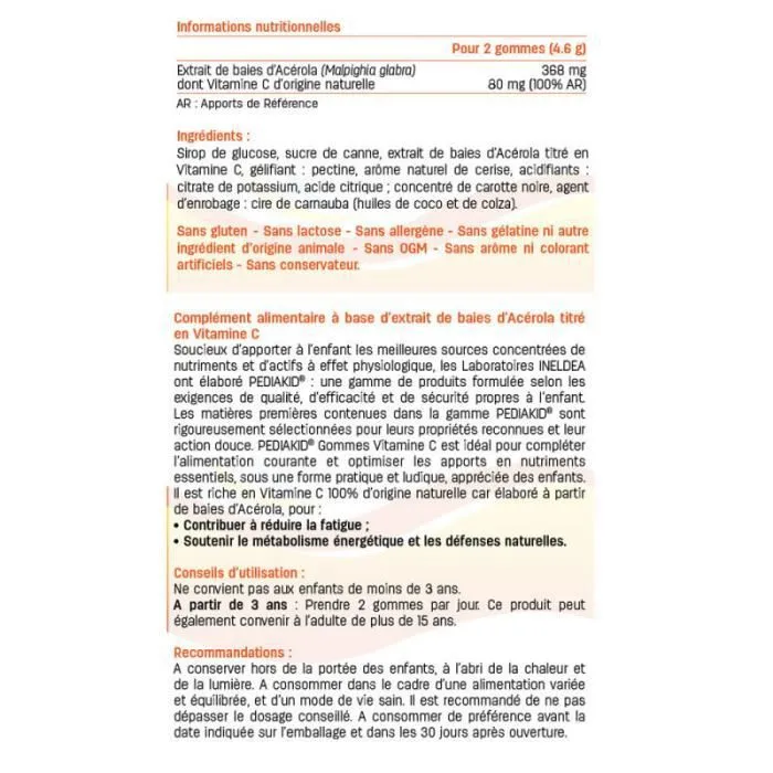 Lot de 2 PEDIAKID Gommes Vitamine C - Complément Alimentaire Enfant - extrait de baies d'acérola - Vitamine C Origine Naturelle-1