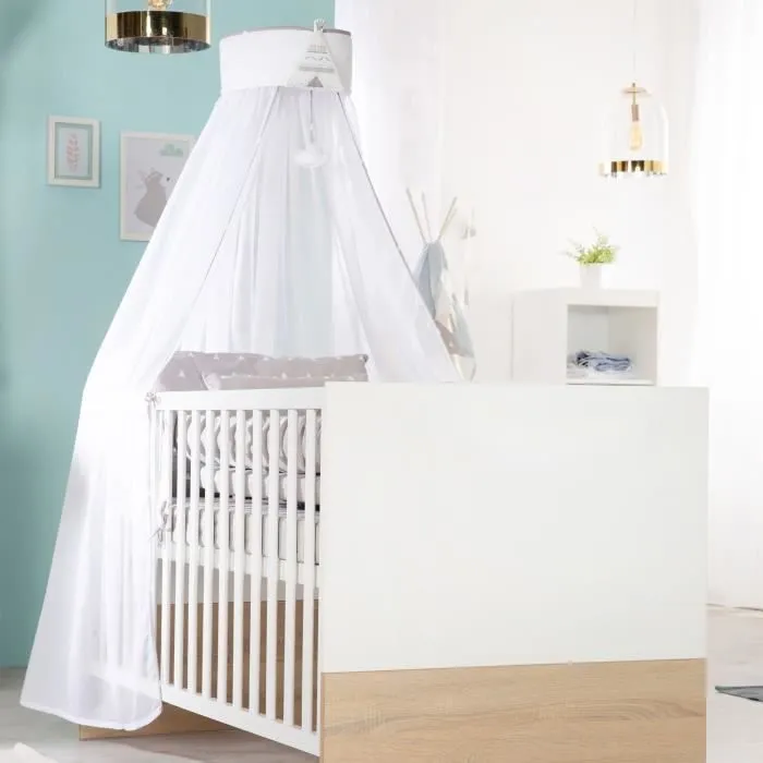 Chambre bébé complète - Lit évolutif 70 X 140 cm + Commode à langer + Armoire 3 portes - ROBA - Bicolore blanc / décor chêne clair-5