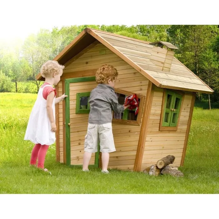 Maisonnette en bois FSC AXI Alice pour enfants | Maison de jeux pour l'extérieur/jardin marron & vert-1