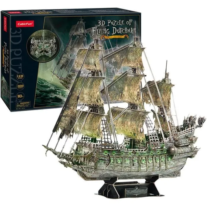 Maquette Puzzle 3D Bateau Pirate Hollandais Volant LED - 360 Pièces - WORLDBRANDS-0