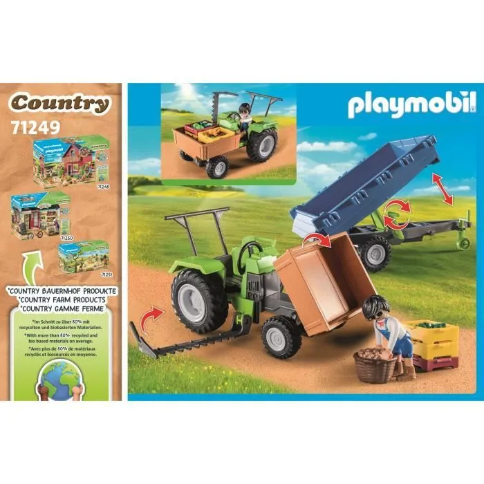 PLAYMOBIL 71249 Tracteur avec remorque, Country La Ferme, 42 pièces, Dès 4 ans-4
