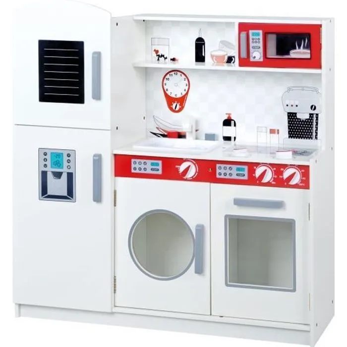 ROBA Grande Cuisine Enfant en Bois + Accessoires Variés - Blanc/rouge-0