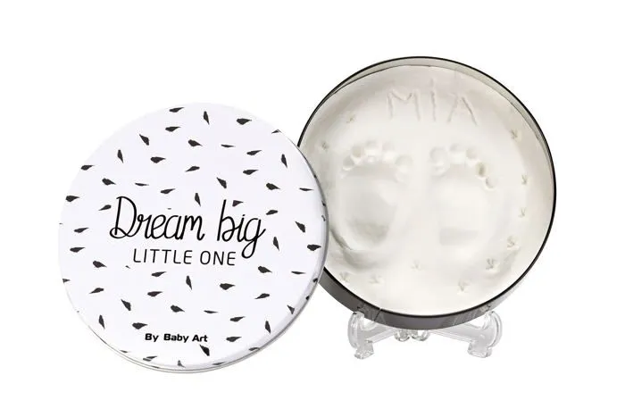Baby Art Magic Box Round - Boîte Métal avec Kit Empreintes Mains et Pieds Bébé, Cadeau Naissance ou Baptême, Noir et Blanc-0