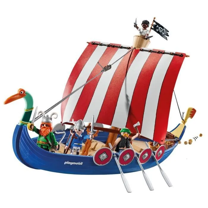PLAYMOBIL 71888 Drakkar des pirates, Astérix, Personnages de la BD, Bateau et 4 personnages, 88 pièces, Dès 5 ans-0