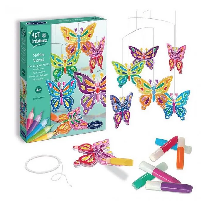Coffret créatif - Sentosphere - Mobile vitrail - Papillons - Multicolore - Peinture repositionnable-1