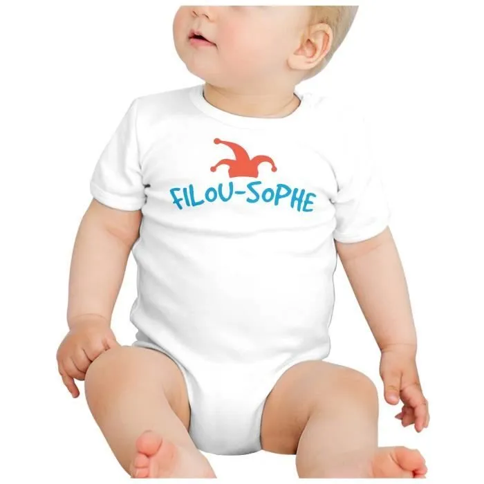Body Bébé Manche Courte Blanc Filou-Sophe Philosophe Humour Jeu de Mot-1