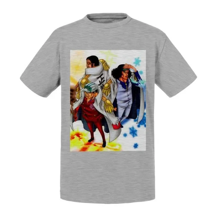 T-shirt Enfant Gris One Piece Amiraux Marine Kizaru Oakiji Akainu Manga-0
