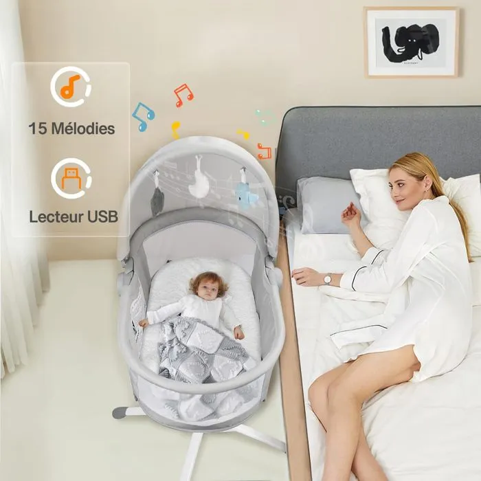 LOUNA multifonction 4 en 1 : BERCEAU, BALANCELLE ELECTRIQUE, CHAISE HAUTE TRANSAT.-5