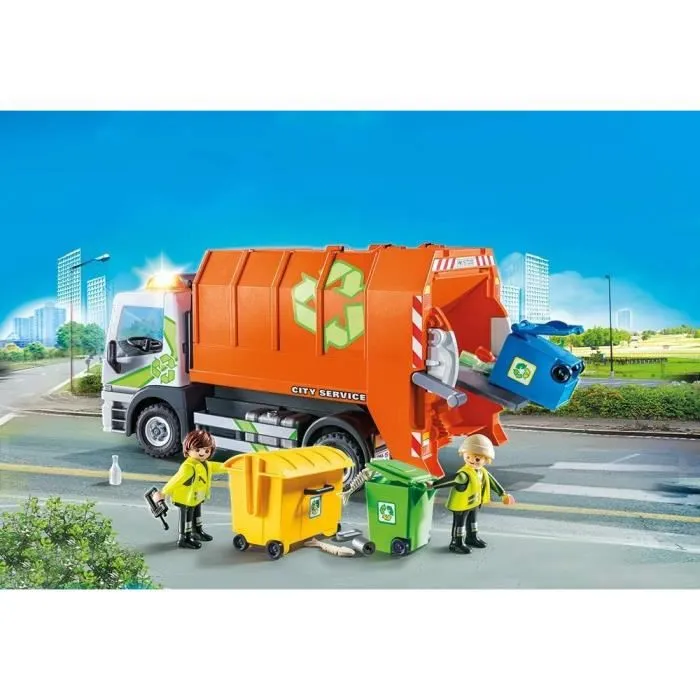 PLAYMOBIL - City Life - Camion de recyclage poubelle - Avec 2 personnages et 3 poubelles-1