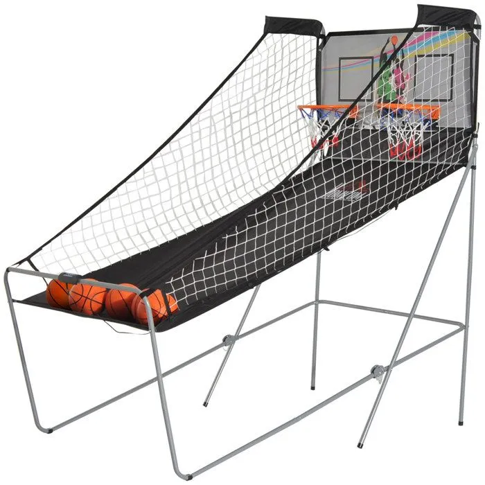 Panier de Basket pliable - HOMCOM - 8 modes - double panier compteur électronique - 4 ballons et pompe - acier noir et blanc-0