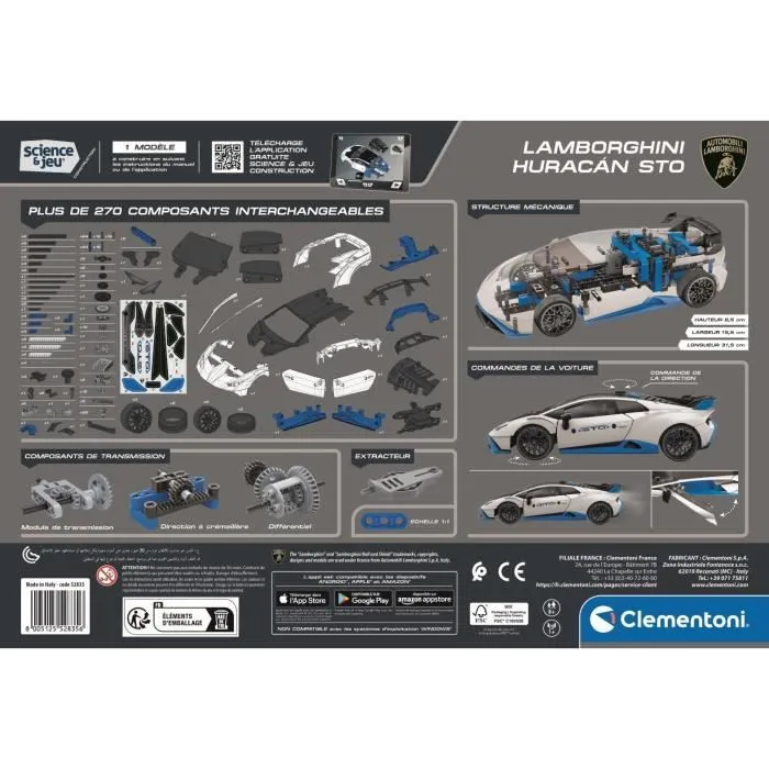CLEMENTONI - Lamborghini Huracàn STO à construire - Roues orientables - Manuel illustré et application pour visualisation 3D - Fabri-5