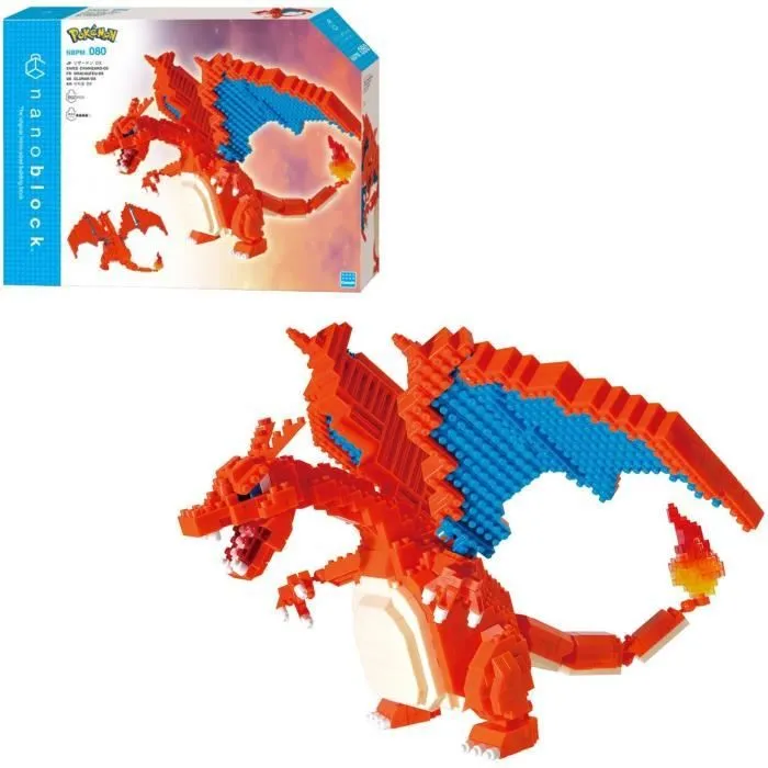 Figurine Pokémon Dracaufeu (Charizard) - BANDAI - Nanoblock - Figurine en Briques 860 pièces - Kit Construction - NBPM80-0