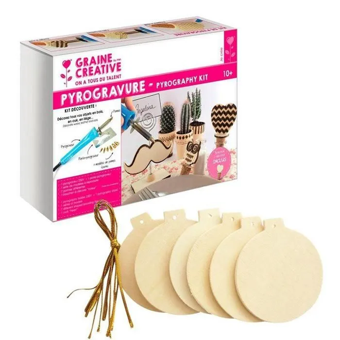 Coffret pyrogravure + boules de Noël en bois à suspendre-0