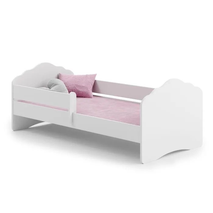 Lit Enfant Bébé pour une fille FALA avec sommier à lattes, avec matelas - 140 x 70 cm - Blanc-1