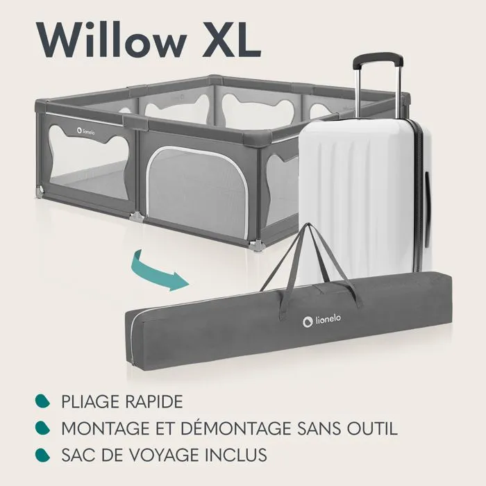 Parc Bébé LIONELO Willow XL - 207x187 cm - Côtés en maille - Grand terrain de jeu de sécurité - Grille de protection - Gris-3