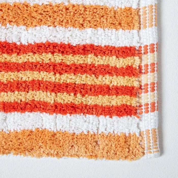 Tapis de bain - HOMESCAPES - Tissé chenille - Rayé Orange - 40 x 60 cm - Antidérapant-1