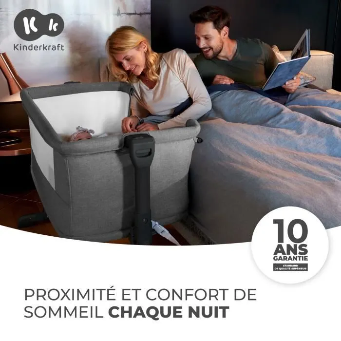 Lit d’appoint 3 en 1 - KINDERKRAFT - NESTE GROW - Gris - Matelas inclus - Réglable en hauteur-1