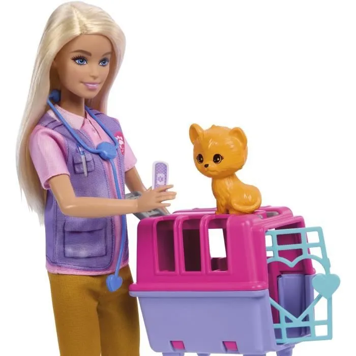 Barbie-Sauvetage d’Animaux-Coffret poupée blonde et accessoires HRG50-3