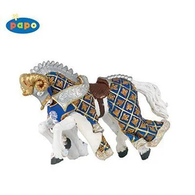 Figurine Cheval du Maître des armes cimier bélier bleu - PAPO - 14.5 x 9 cm - Pour enfants dès 3 ans-0