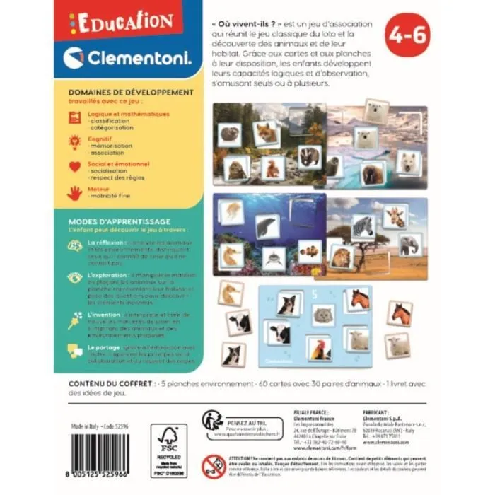 Clementoni - Jeu d'Apprentissage - Jeu de Loto - Monde des Animaux - Dès 4ans-4