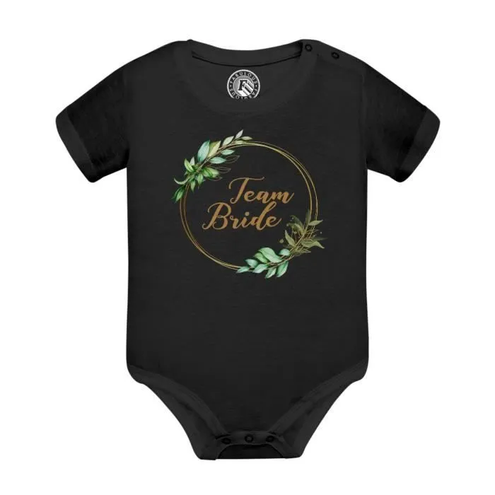 Body Bébé Manche Courte Noir Team Bride Mariage Mariée Cercle Fleurs-0