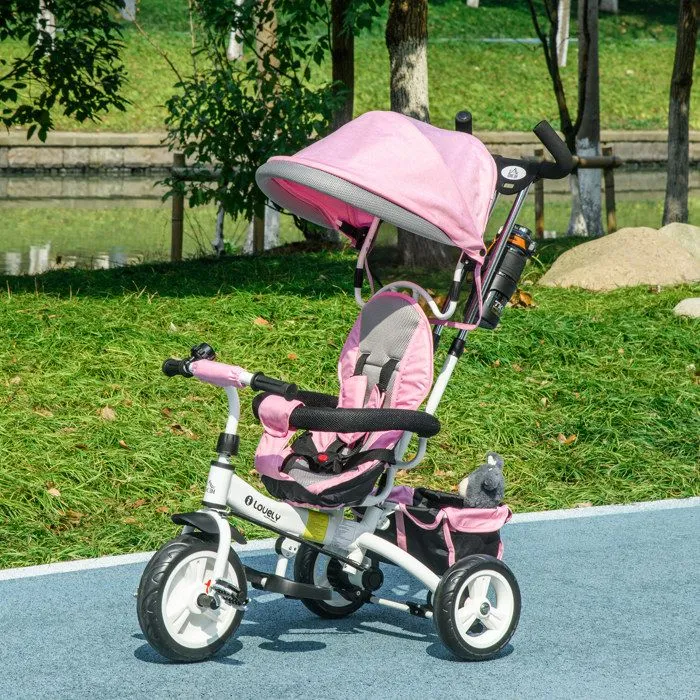 Tricycle Enfant HOMCOM évolutif Pare-Soleil Pliable Canne télescopique Amovible 95 x 50 x 106 cm Acier Rose-2