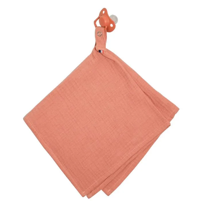 Doudou lange attache tétine en gaze de coton Jeanne 40 x 40 cm Terracotta-0