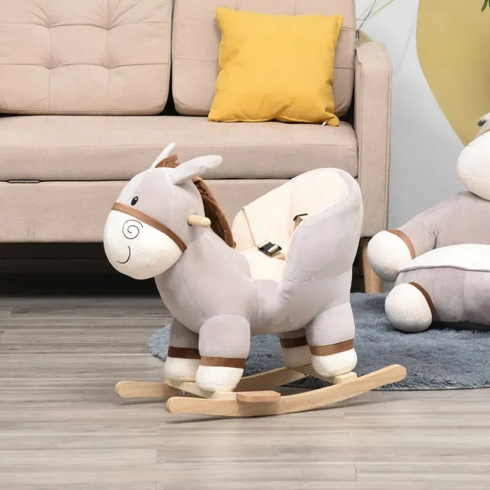 HOMCOM - cheval à bascule - Bois peuplier - 61x34x58cm - Gris-1