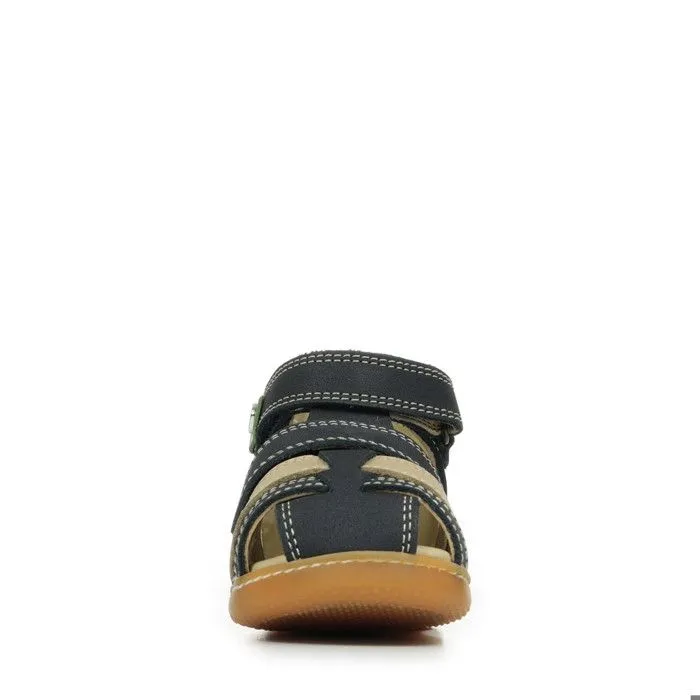 Sandales Enfant - Kickers - Kick Pod - Cuir - Marine-Beige-Orange - Plat-2