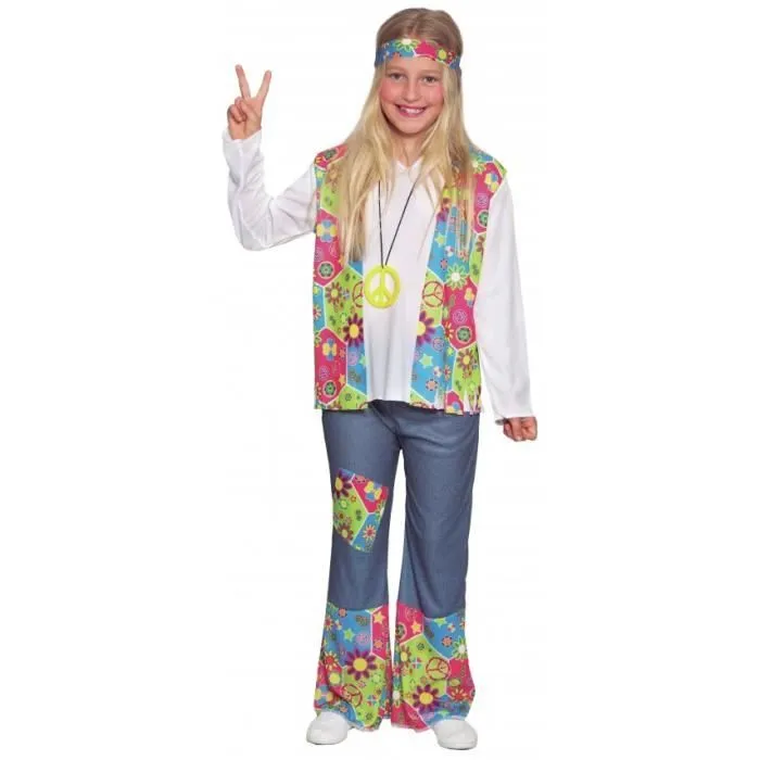 Déguisement Hippie Woodstock - Fille7-9 ans (120 à 132 cm)-0
