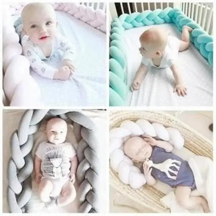 MERKMAK 3M Tour de Lit Bébé Coussin Serpent Coussin Tressé Pare-chocs Velours Protection Bébé- Blanc-2