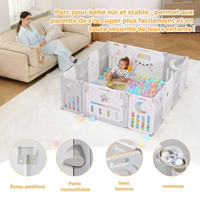 Parc Bébé , Barrière de Sécurité Portail Parc, Parc Bébé en Plastique Ecologiques,Grille de Protection en Plastique avec Porte-4