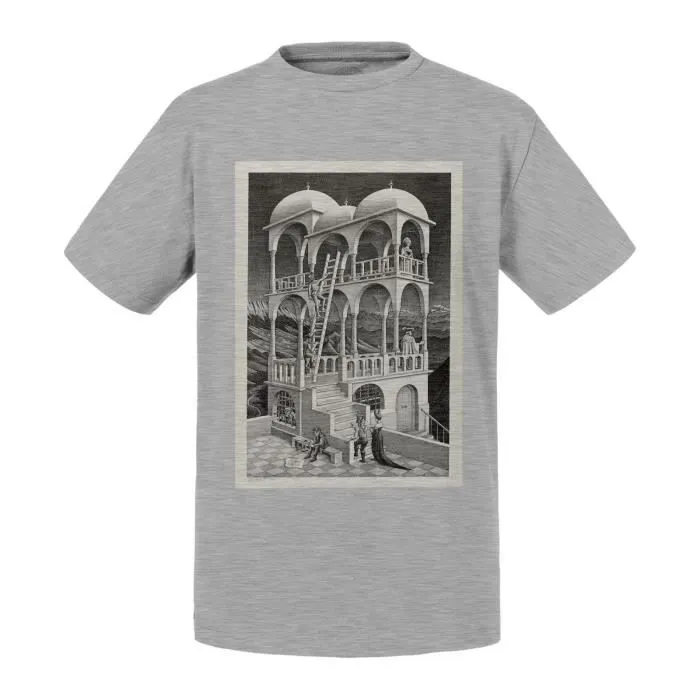 T-shirt Enfant Gris Belvedere Escher Dessin Litographie Art Moderne Illusion-0