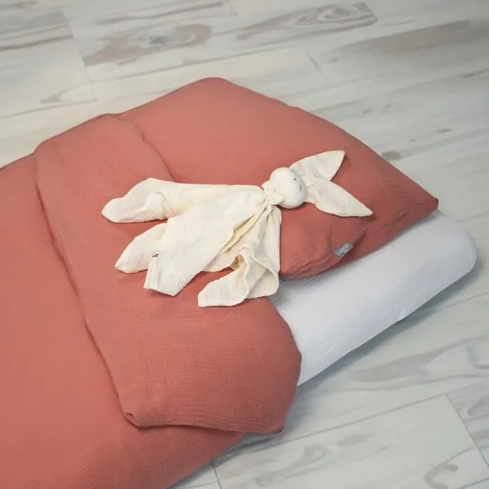 Parure de lit housse de couette et taie d'oreiller Jeanne 80x120 cm Terracotta-1