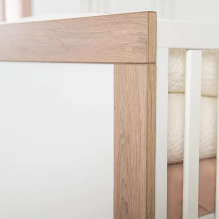 Lit Bébé Évolutif 70 x 140 cm Malo - ROBA - Convertible en Lit Junior - avec Sommier à Hauteur Réglable - Blanc - Chêne-5