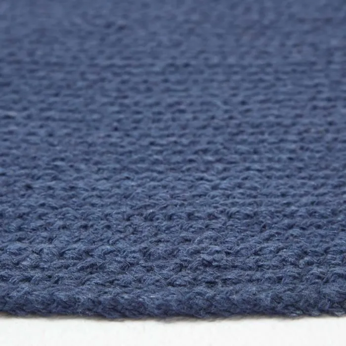 Tapis rond tissé à plat en coton Bleu Marine, 150 cm-3
