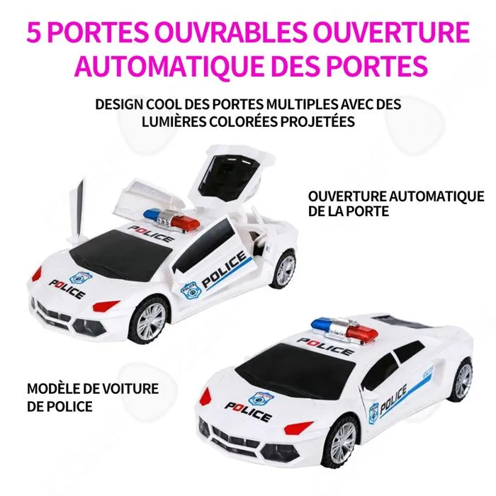 C Voiture de police 26x11x7cm voiture jouet enfant avec lumières à ouverture automatique son lumineux jouet de voiture de police-2