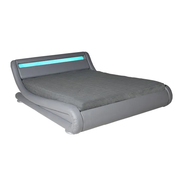 Lit double - WAVE - 160x200 - LEDS intégrées - Gris-0