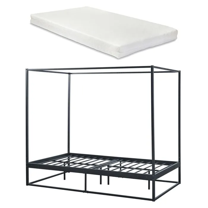 Lit à baldaquin Kristianstad et matelas à mousse froid 120 x 200 cm noir-1