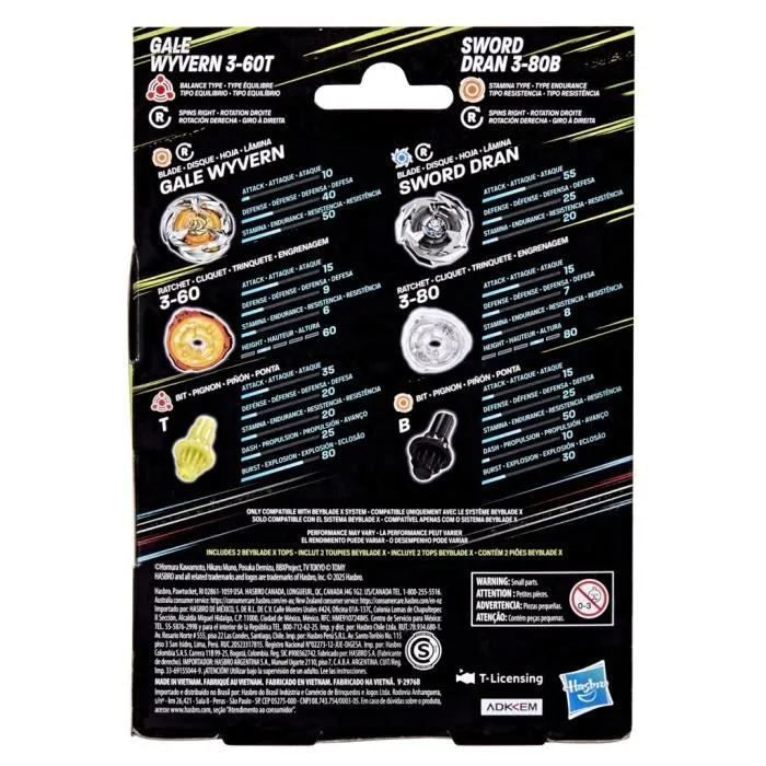 Beyblade X Dual Pack Gale Wyvern 3-60T et Sword Dran 3-80B, 2 toupies de compétition à rotation droite authentiques Takara Tomy, Dès-5