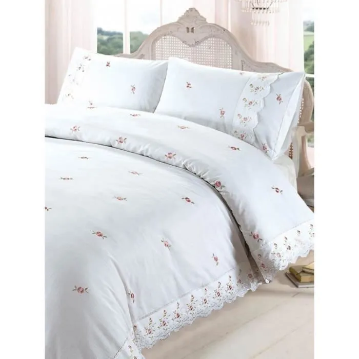 Ensemble housse de couette - Sophie - King - Floral brodé - 2 taies d'oreiller - Lavable en machine-0