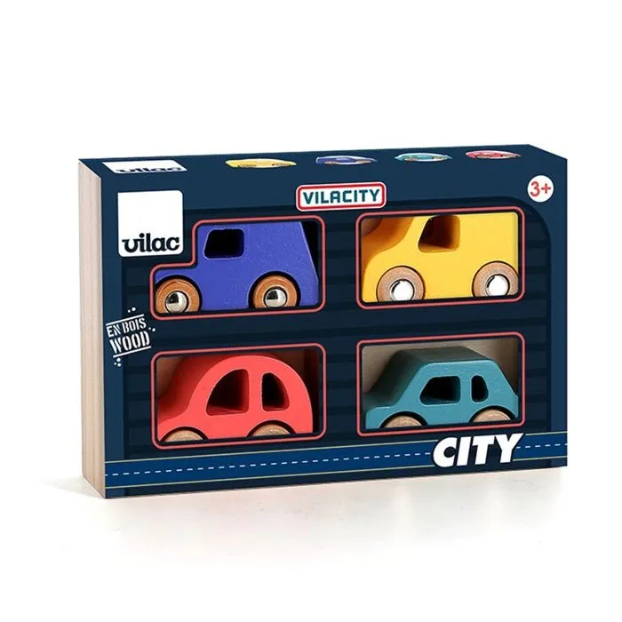 Vilac - Coffret de 4 voitures en bois City-2