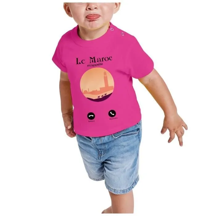 T-shirt Bébé Manche Courte Rose Le Maroc M'Appelle Paysages Voyage-1