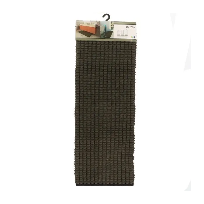 TENDANCE - Grand Tapis de salle de bain Bicolore Vert Kaki et Noir en Polycoton 45 x 120 cm-0
