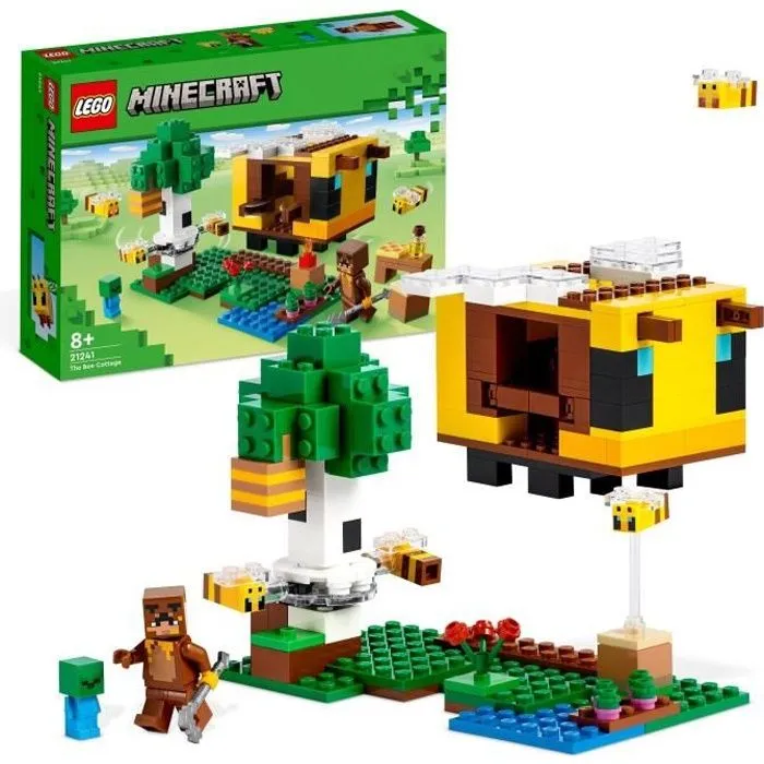 LEGO Minecraft 21241 La Cabane Abeille, Jouet, Ferme avec Maison, Zombie et Figurines Animaux-0