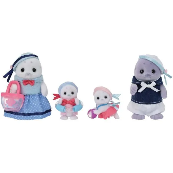 Famille Articulée - SYLVANIAN FAMILIES - Famille Phoque - 4 Personnages et Accessoires de Plage-1