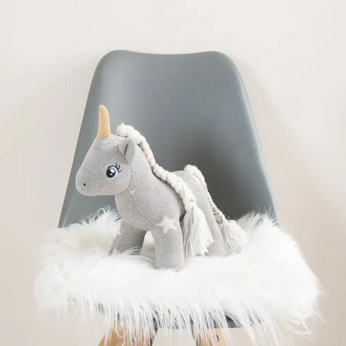 Peluche Licorne grise en tricot-1