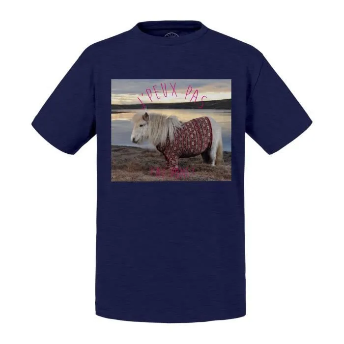 T-shirt Enfant Bleu J'Peux Pas J'Ai Poney Shetland Avec un Pull Animaux-0